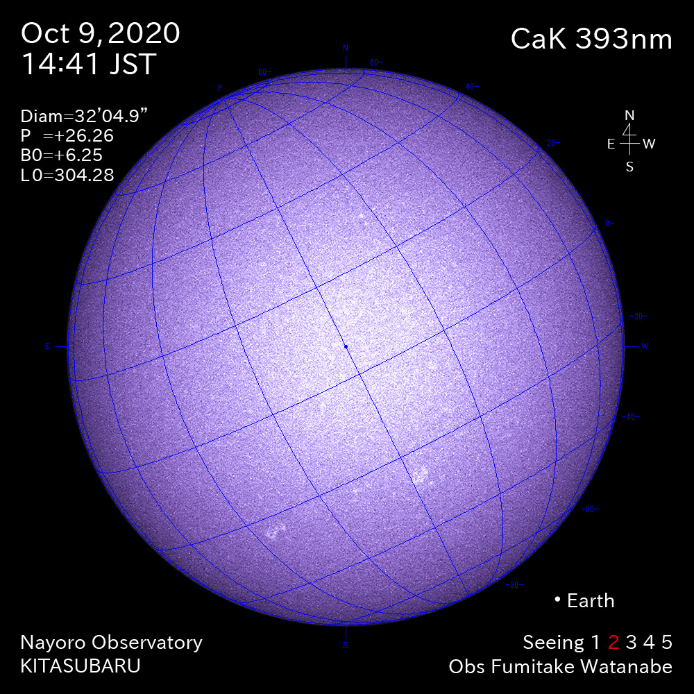 2020年10月9日CaK波長の太陽