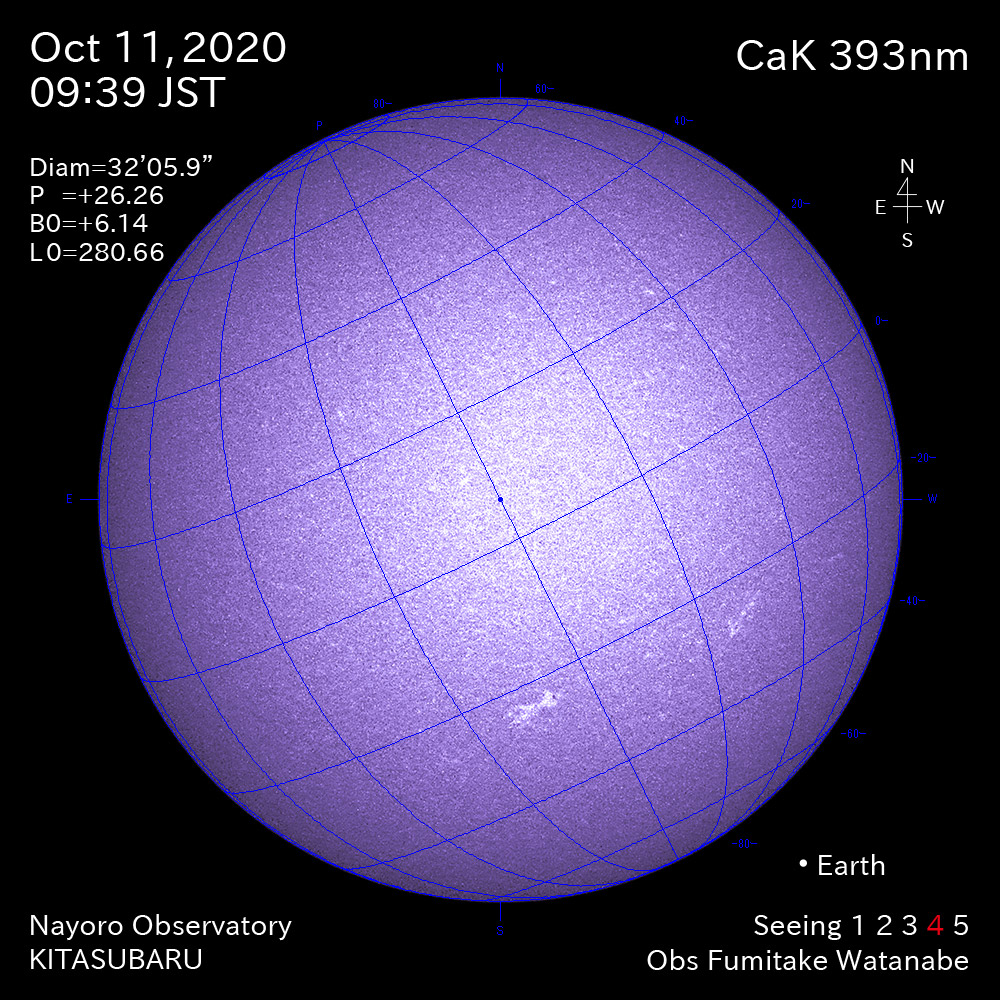2020年10月11日CaK波長の太陽