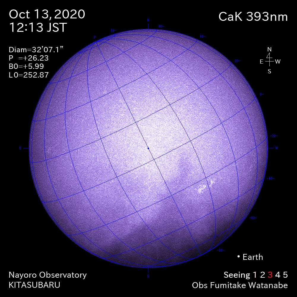 2020年10月13日CaK波長の太陽