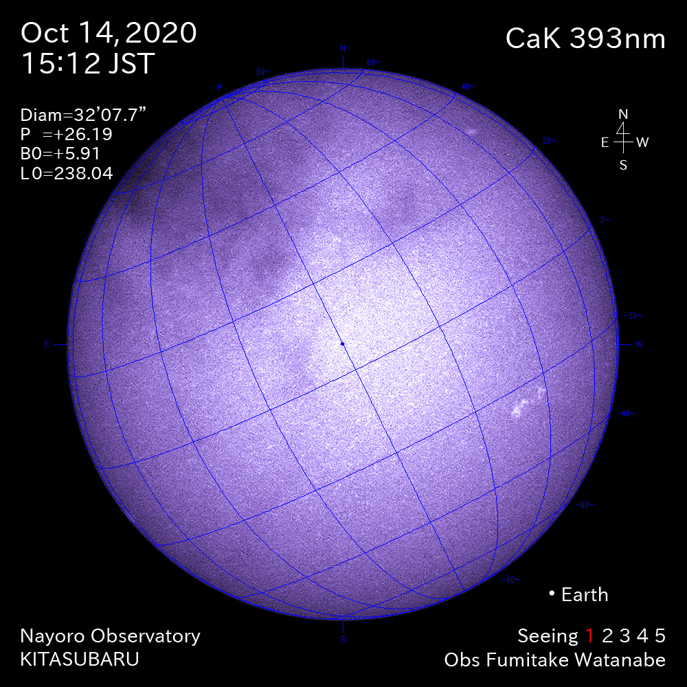 2020年10月14日CaK波長の太陽