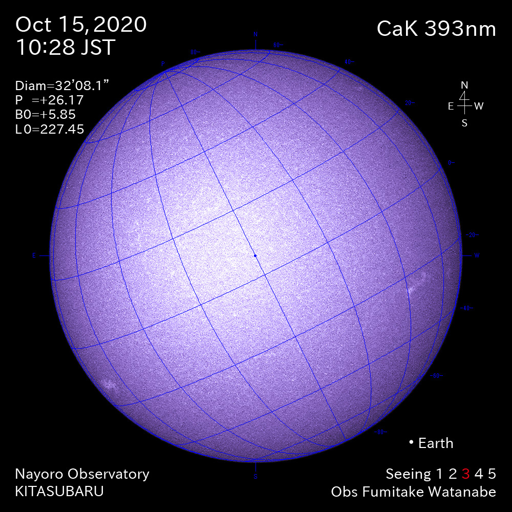 2020年10月15日CaK波長の太陽
