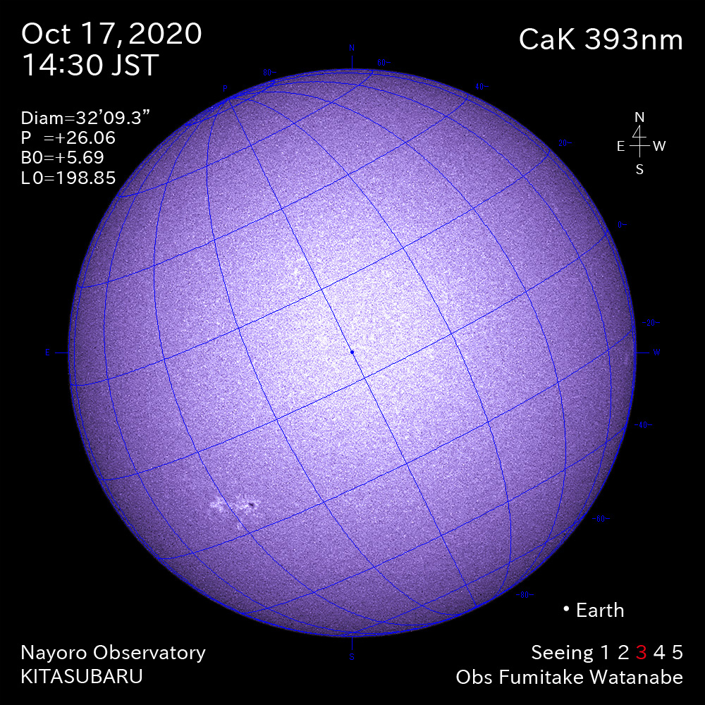 2020年10月17日CaK波長の太陽