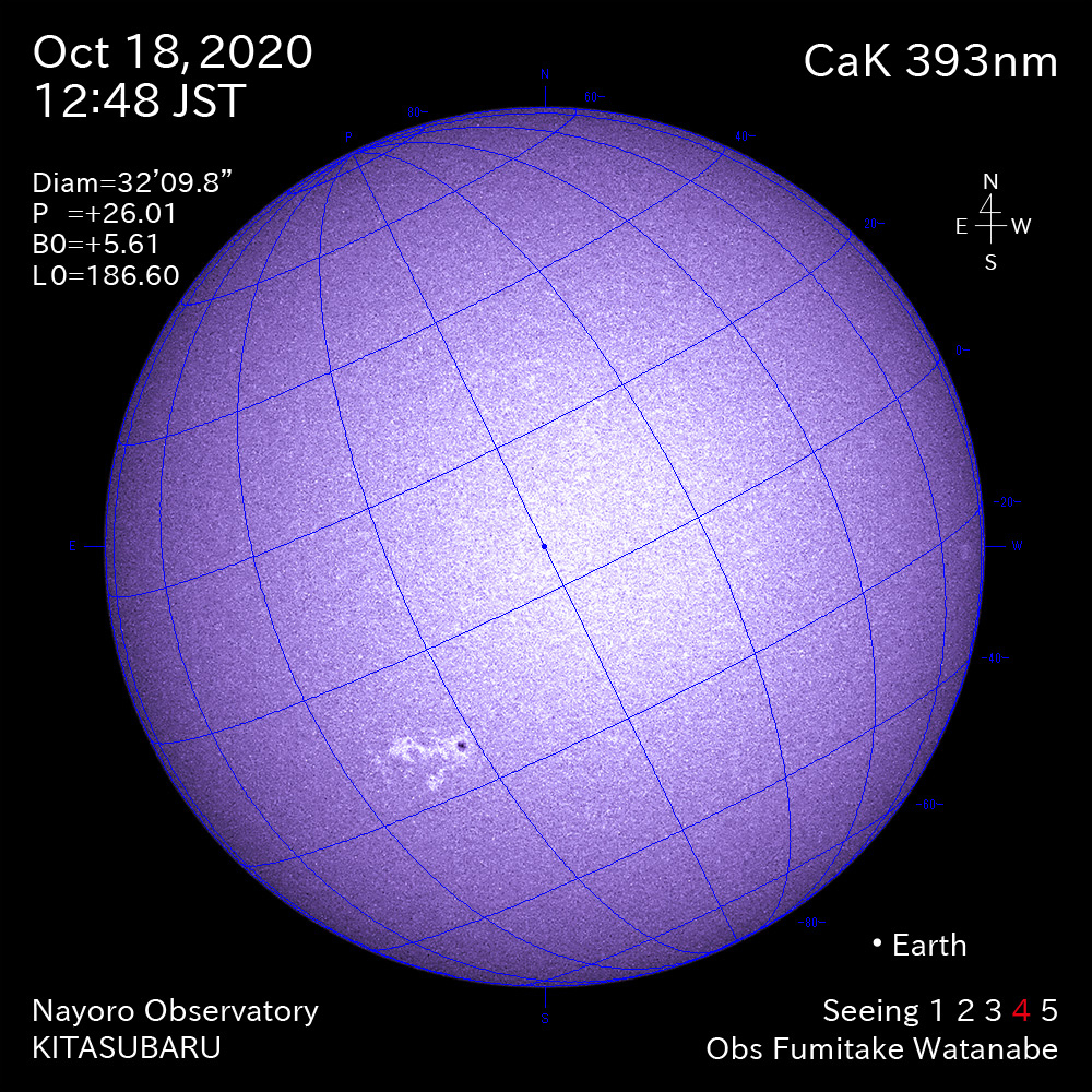 2020年10月18日CaK波長の太陽