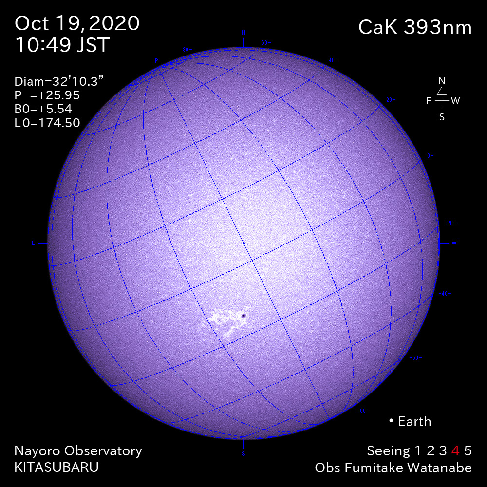 2020年10月19日CaK波長の太陽