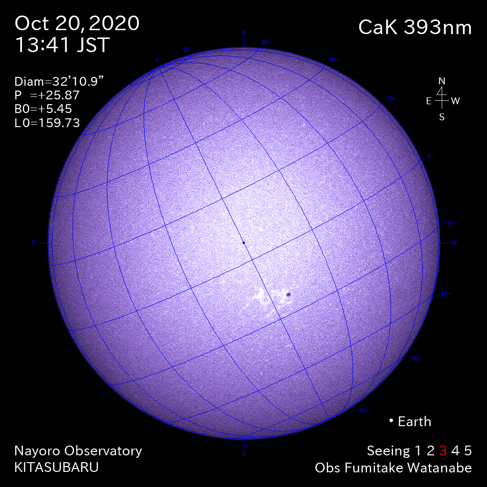 2020年10月20日CaK波長の太陽