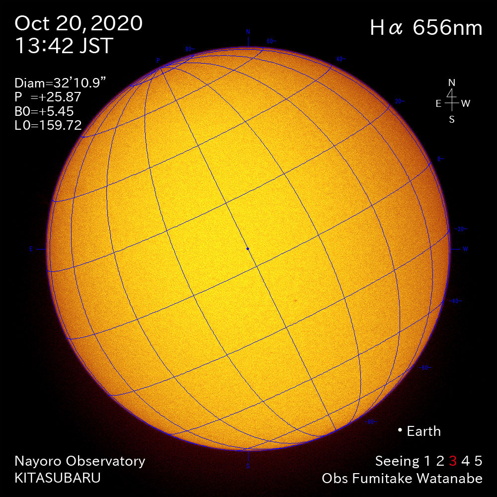 2020年10月20日Hα波長の太陽