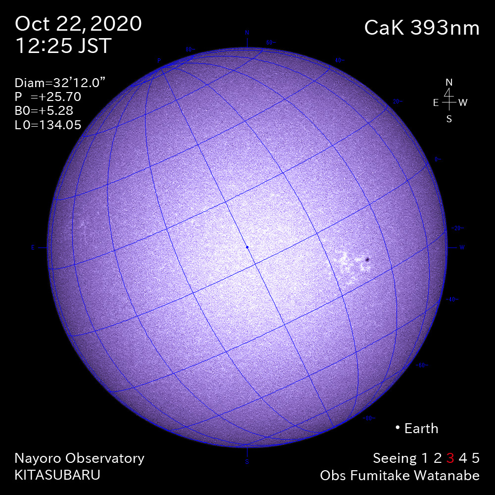 2020年10月22日CaK波長の太陽