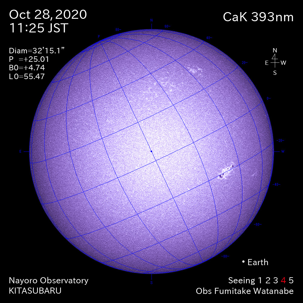 2020年10月28日CaK波長の太陽