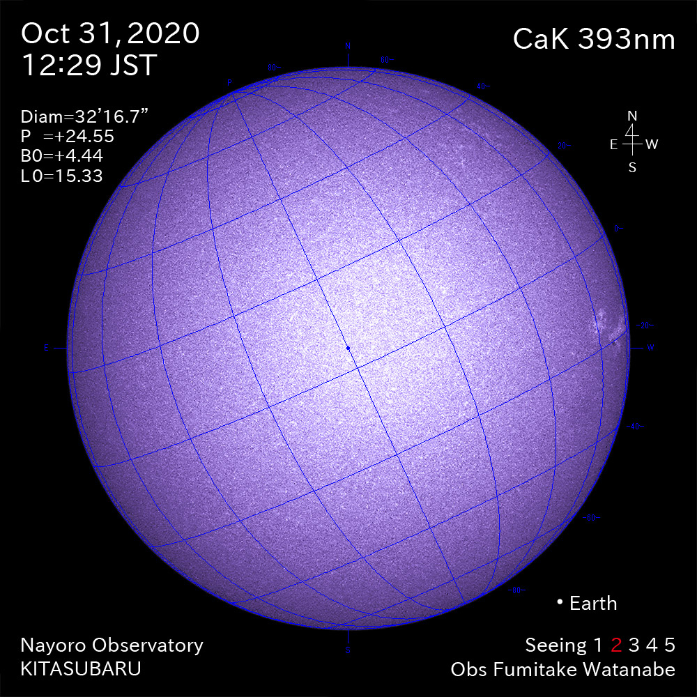 2020年10月31日CaK波長の太陽