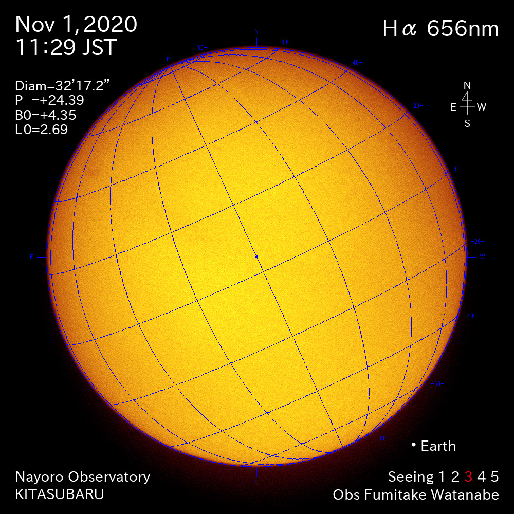2020年11月1日Hα波長の太陽
