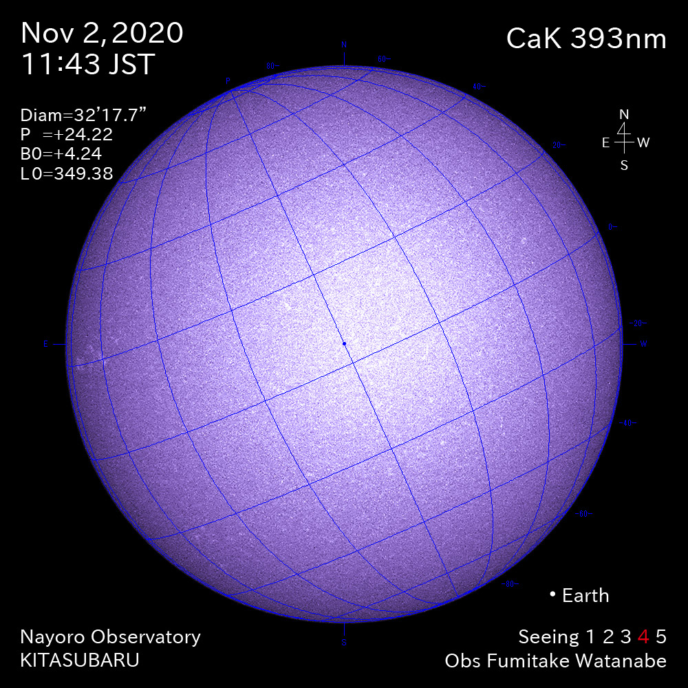 2020年11月2日CaK波長の太陽