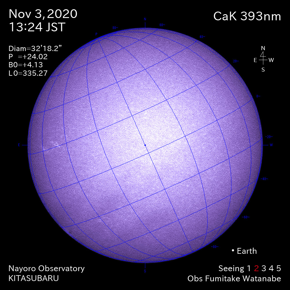 2020年11月3日CaK波長の太陽