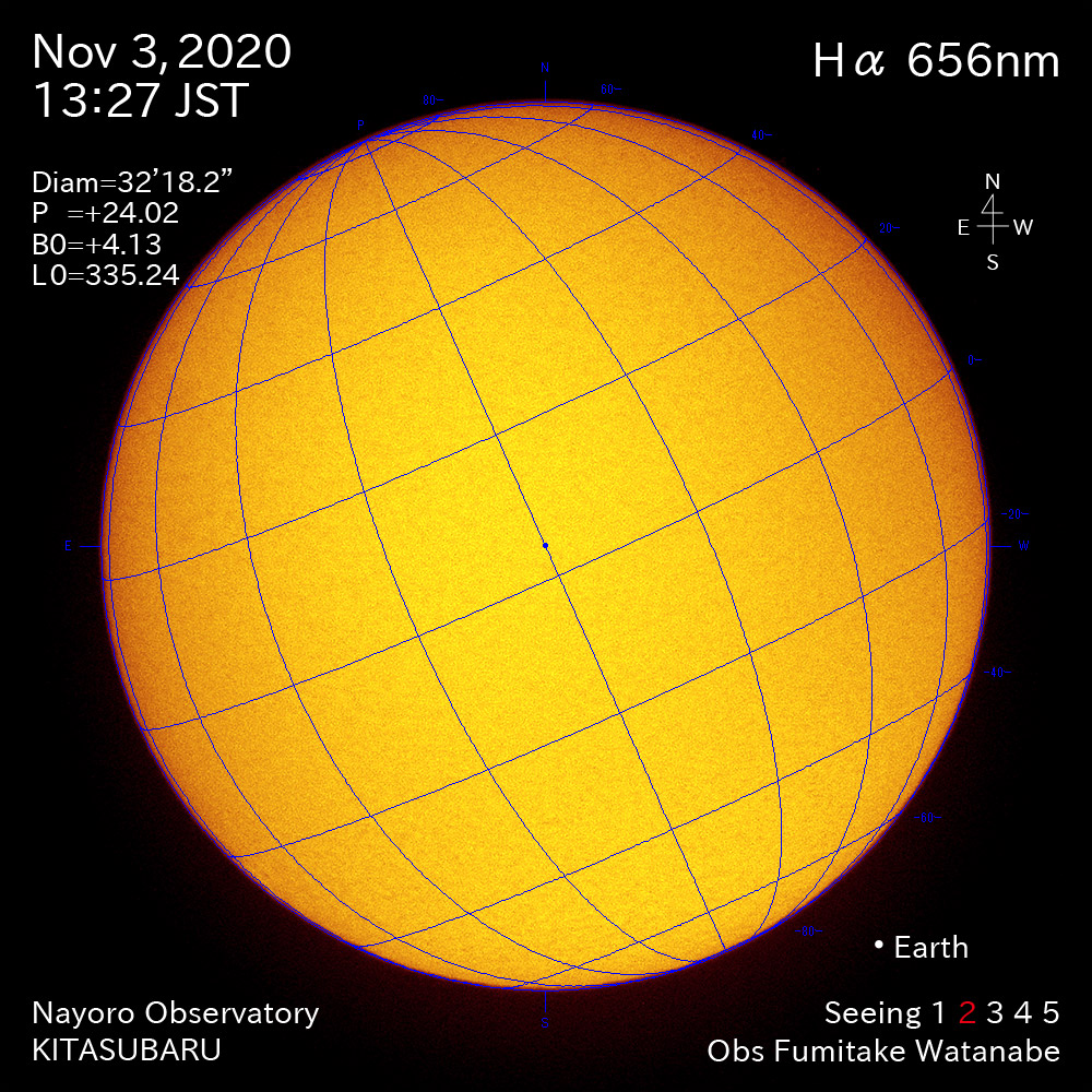 2020年11月3日Hα波長の太陽