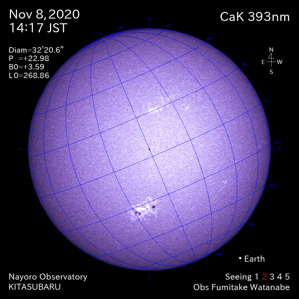 2020年11月8日CaK波長の太陽