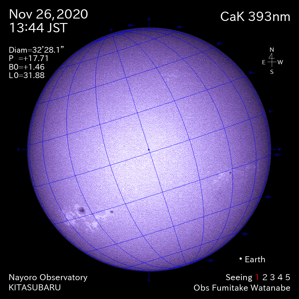 2020年11月26日CaK波長の太陽