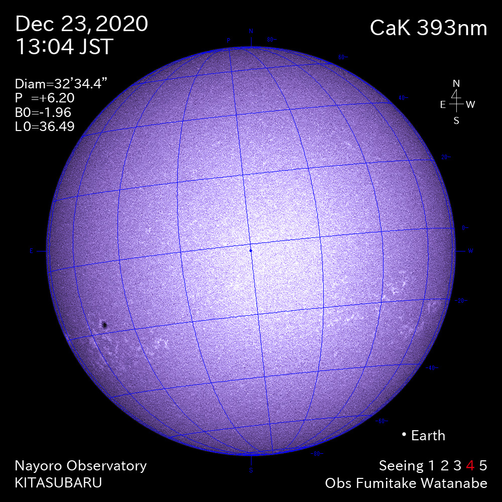 2020年12月23日CaK波長の太陽