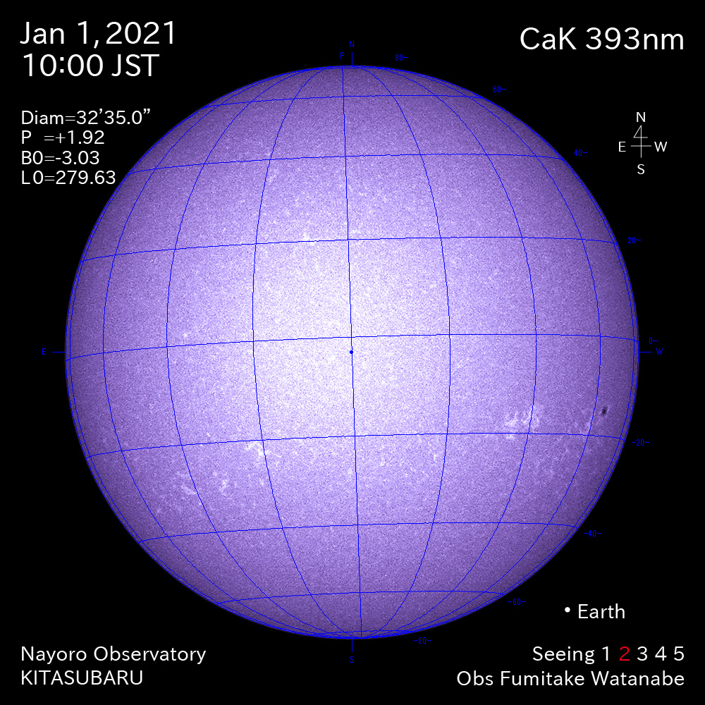 2021年1月1日CaK波長の太陽