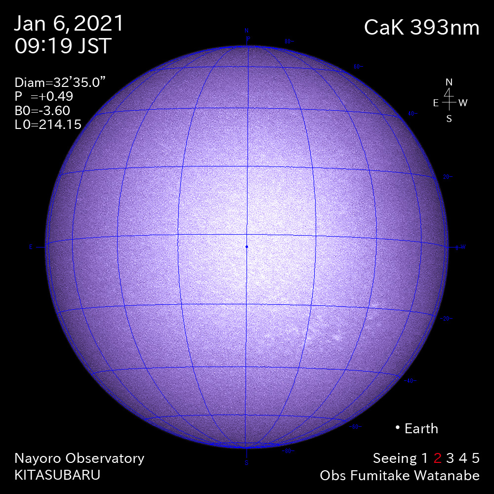 2021年1月6日CaK波長の太陽