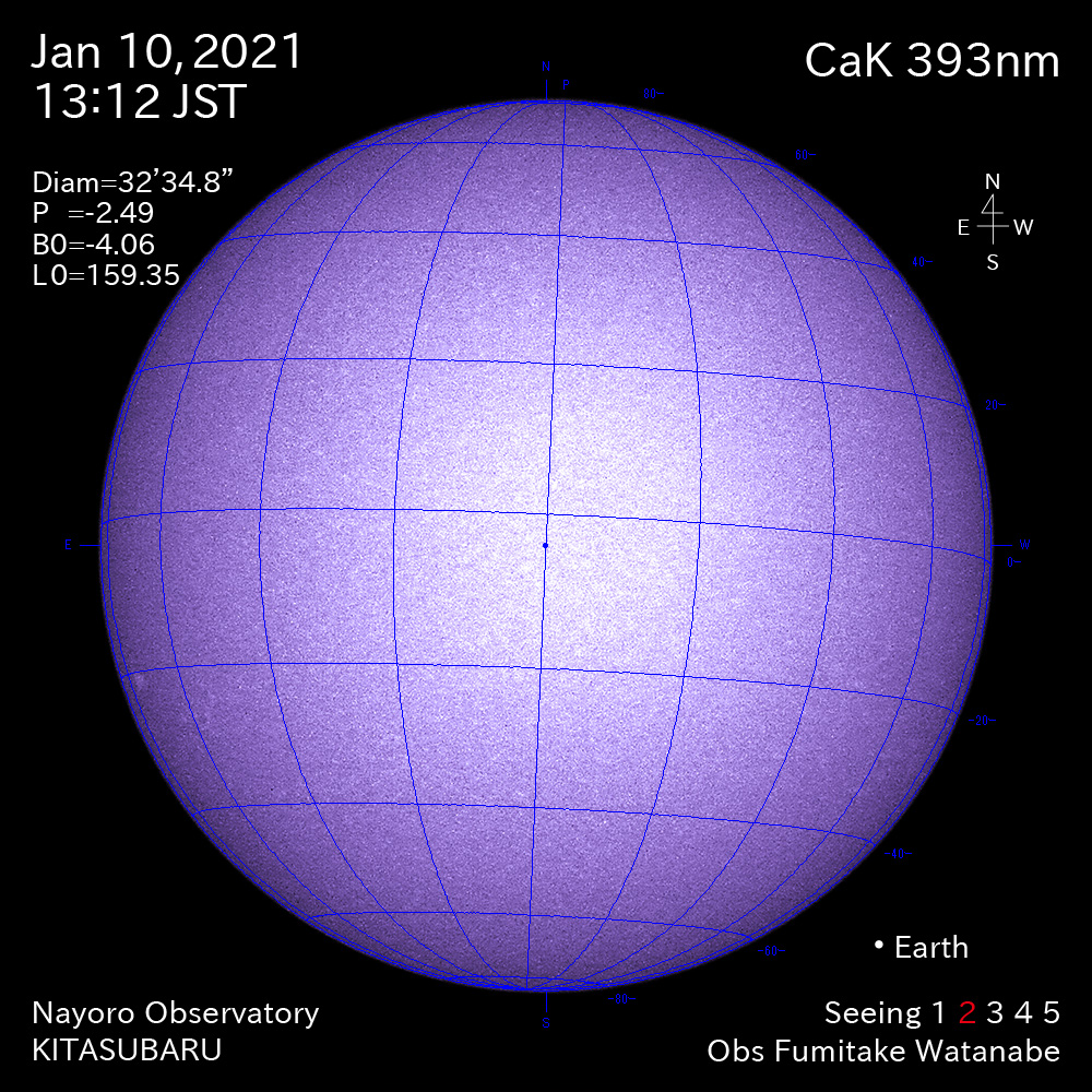 2021年1月10日CaK波長の太陽