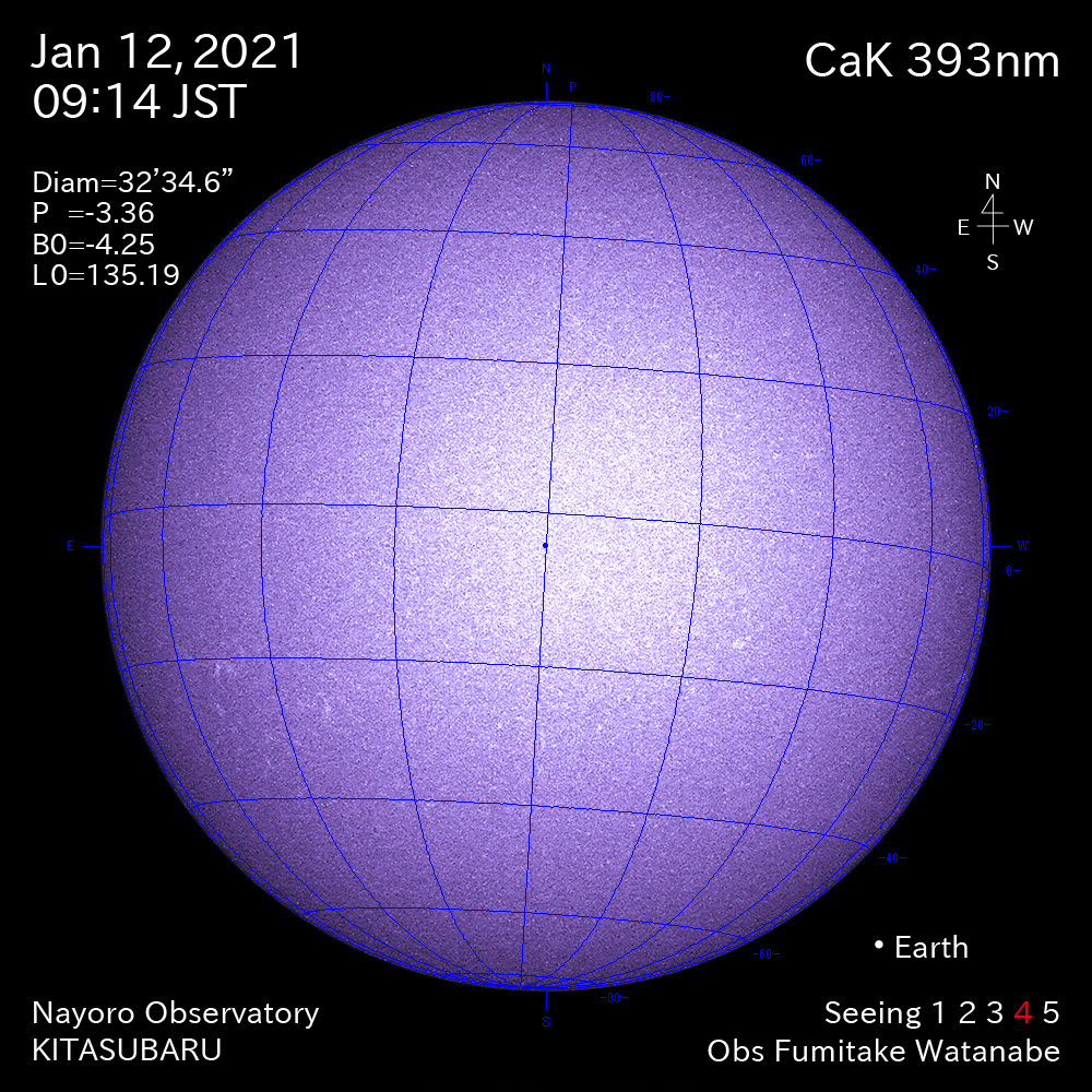 2021年1月12日CaK波長の太陽
