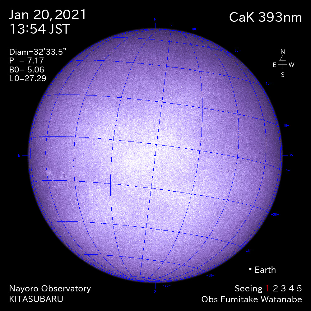 2021年1月20日CaK波長の太陽
