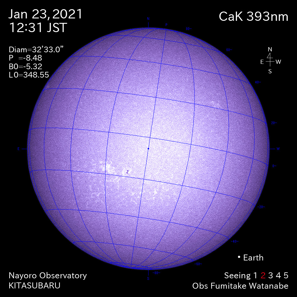 2021年1月23日CaK波長の太陽