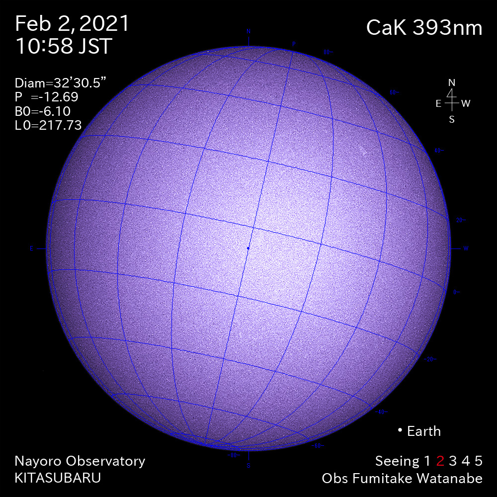 2021年2月2日CaK波長の太陽