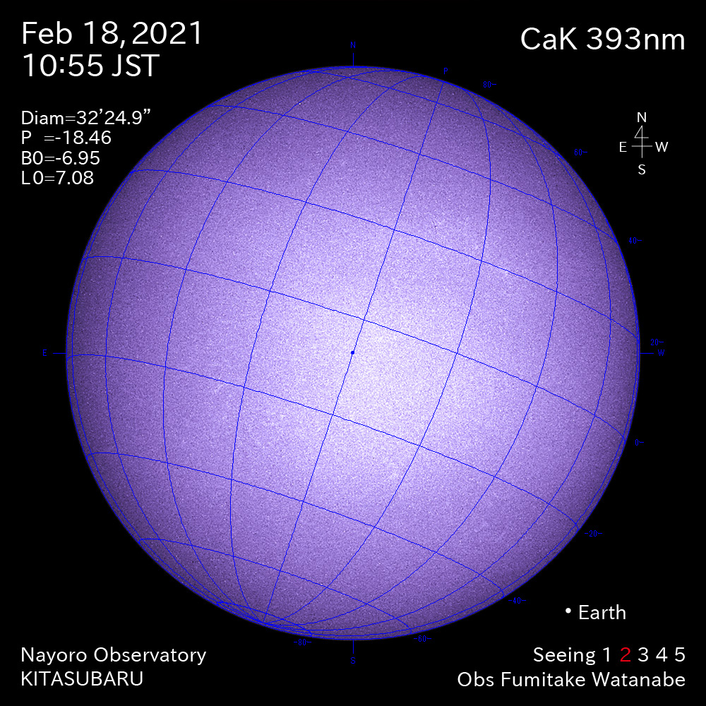 2021年2月18日CaK波長の太陽