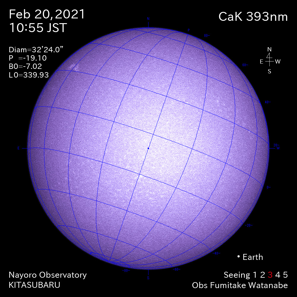 2021年2月20日CaK波長の太陽