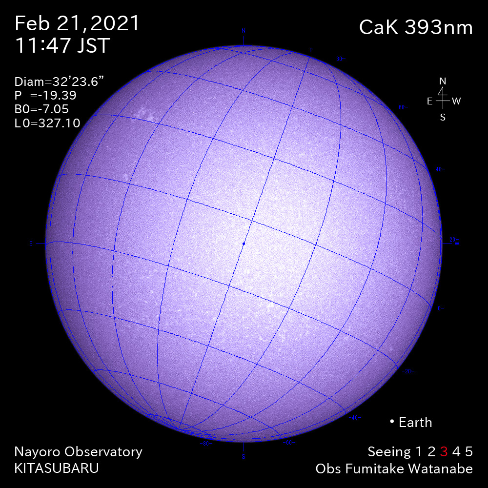 2021年2月21日CaK波長の太陽