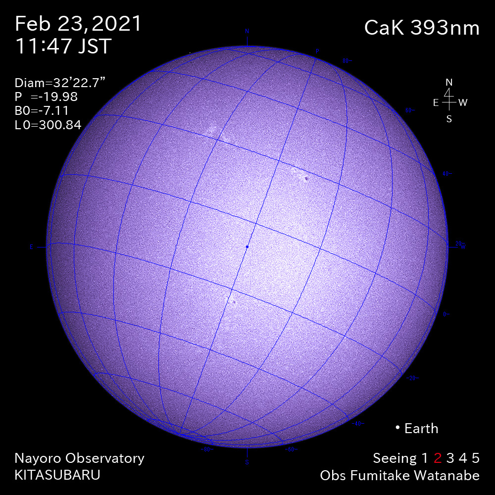 2021年2月23日CaK波長の太陽