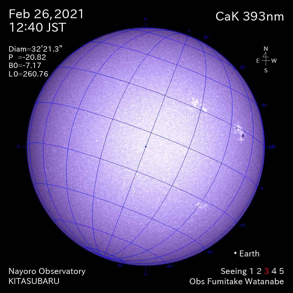 2021年2月26日CaK波長の太陽