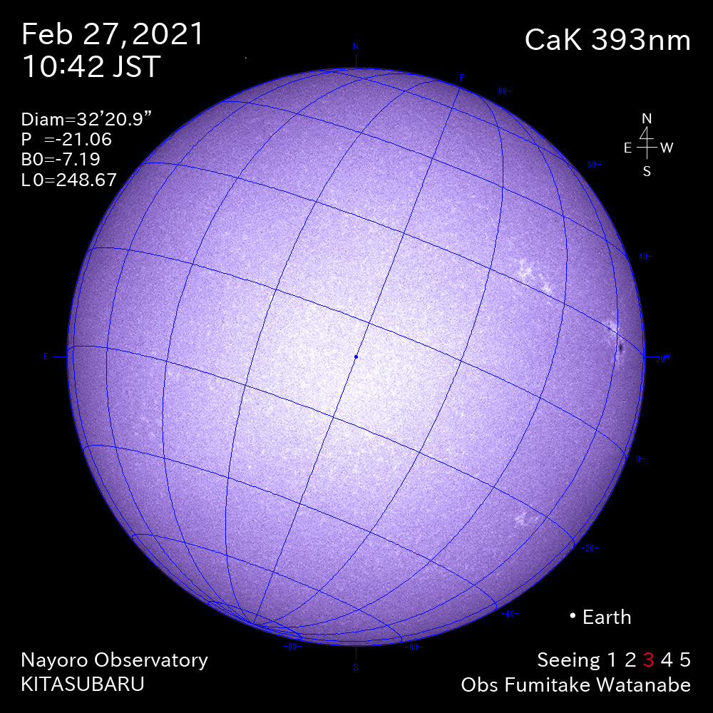 2021年2月27日CaK波長の太陽