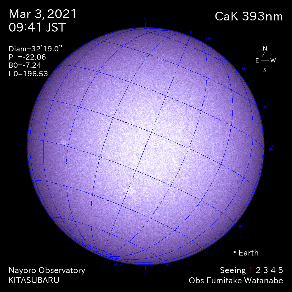 2021年3月3日CaK波長の太陽