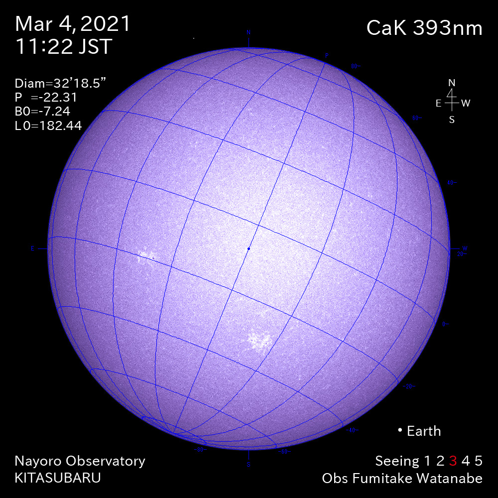 2021年3月4日CaK波長の太陽