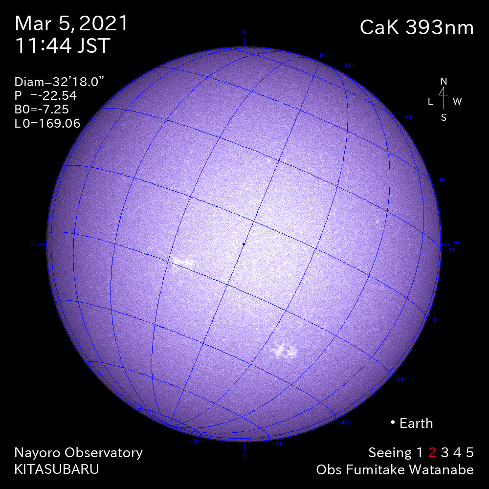 2021年3月5日CaK波長の太陽