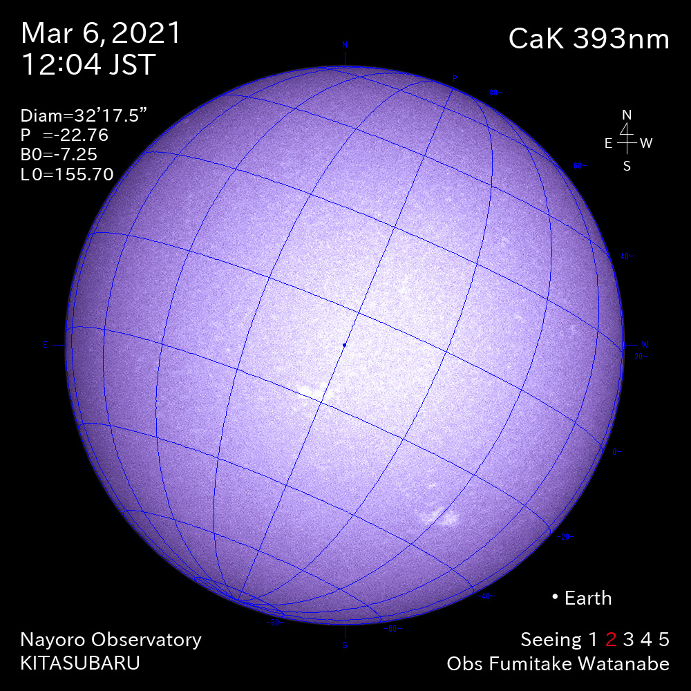 2021年3月6日CaK波長の太陽