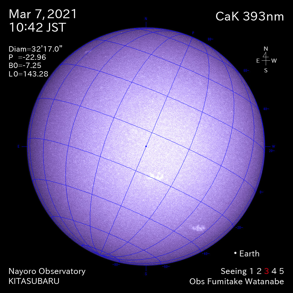 2021年3月7日CaK波長の太陽