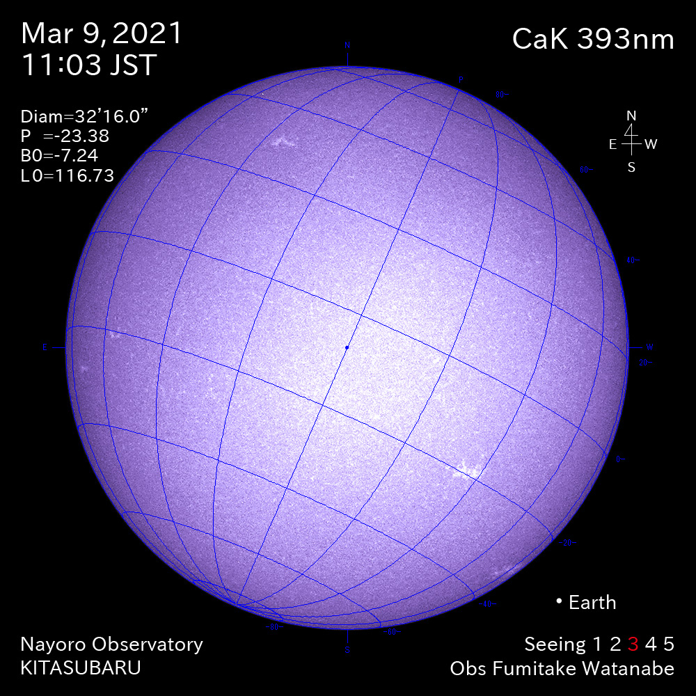 2021年3月9日CaK波長の太陽