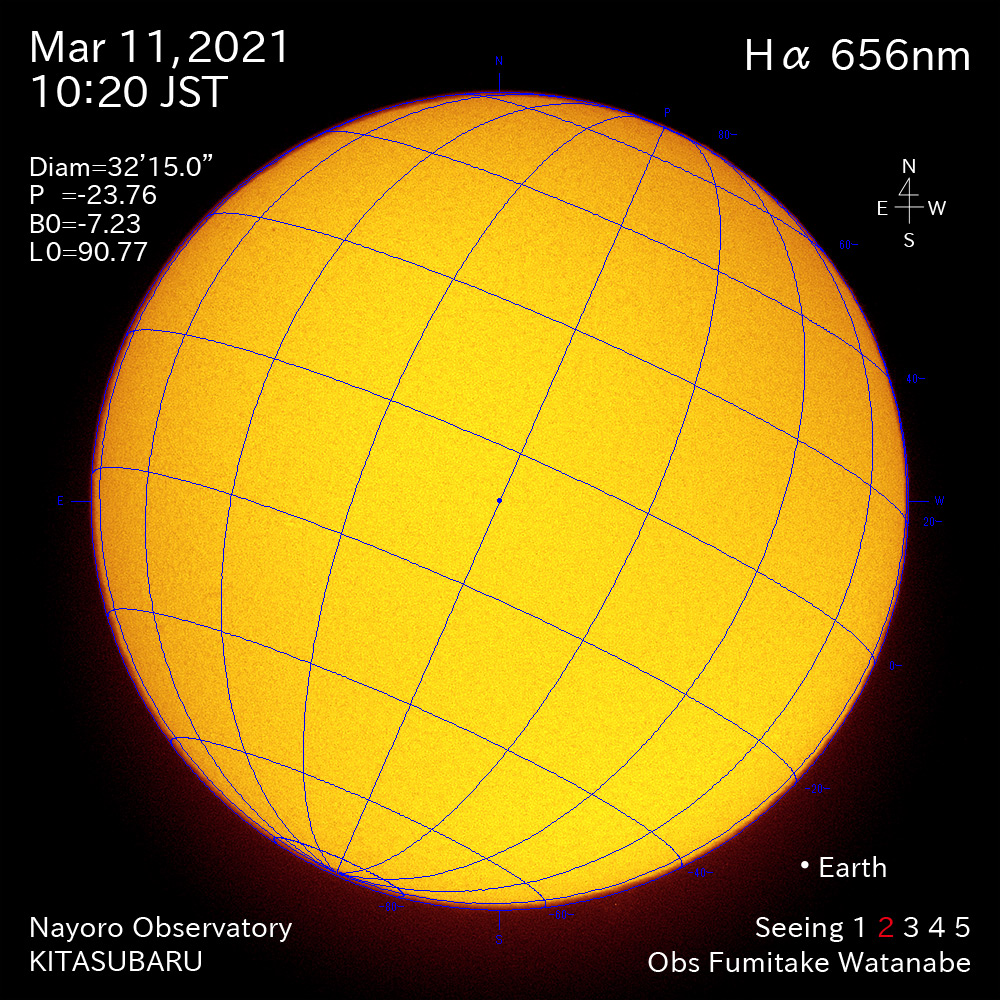 2021年3月11日Ha波長の太陽