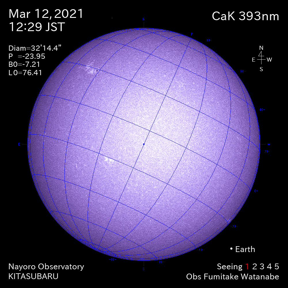 2021年3月12日CaK波長の太陽