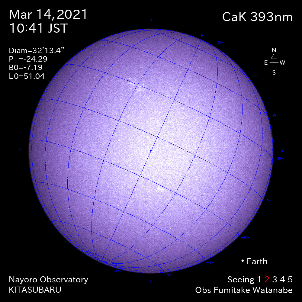2021年3月14日CaK波長の太陽