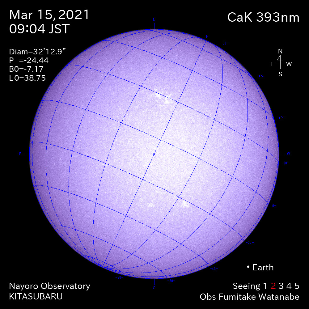 2021年3月15日CaK波長の太陽