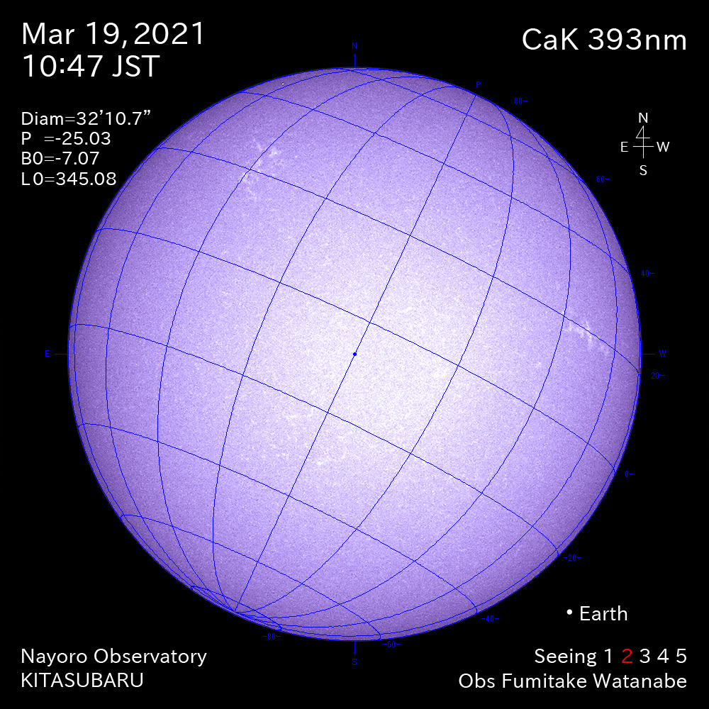2021年3月19日CaK波長の太陽