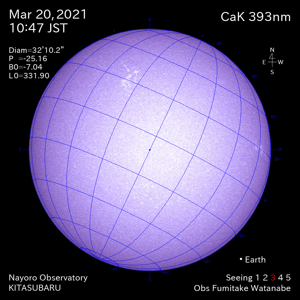 2021年3月20日CaK波長の太陽