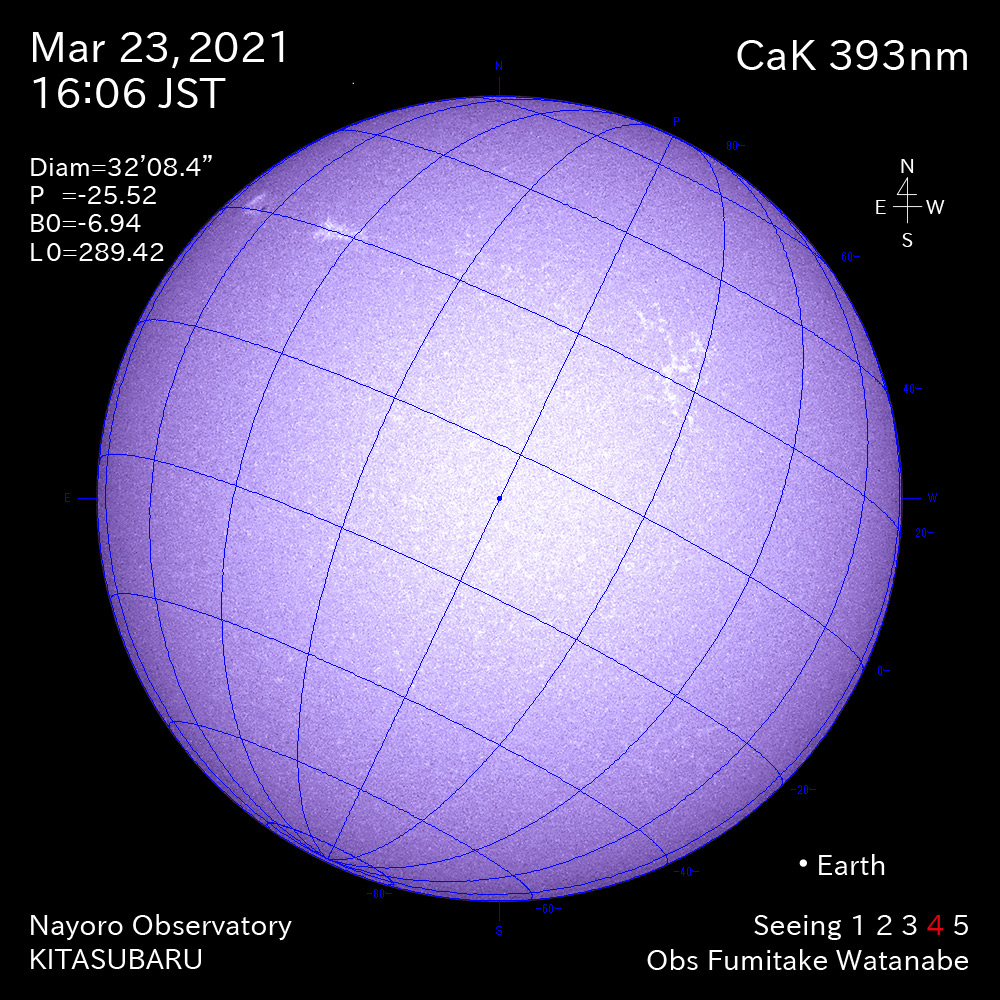 2021年3月23日CaK波長の太陽