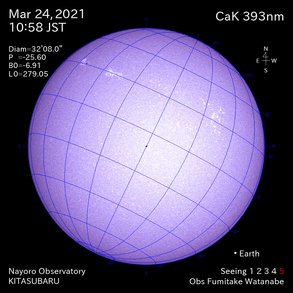 2021年3月24日CaK波長の太陽