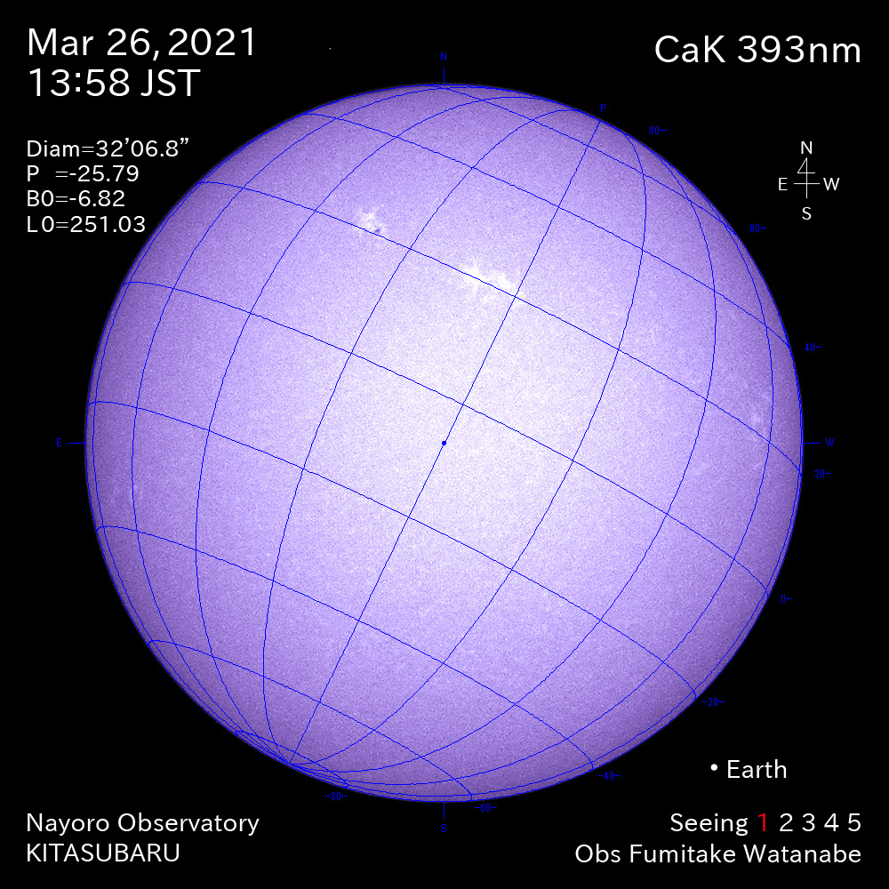 2021年3月26日CaK波長の太陽