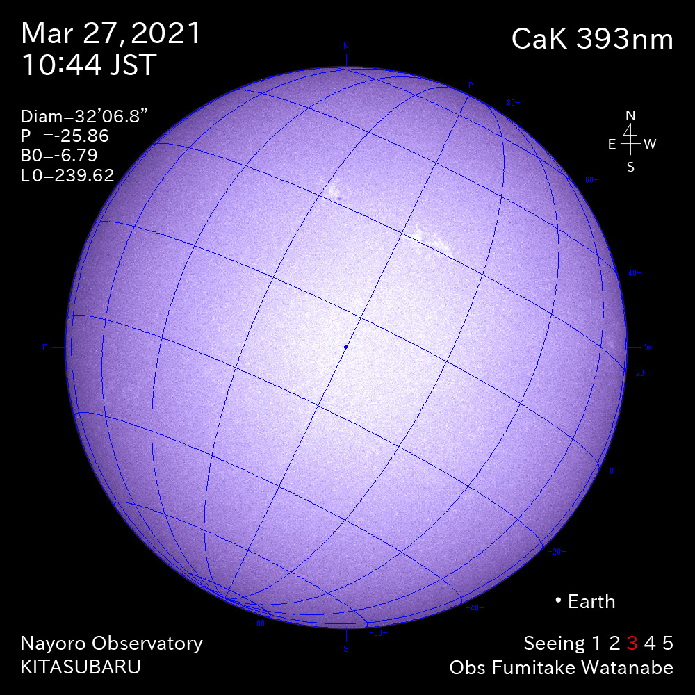 2021年3月27日CaK波長の太陽