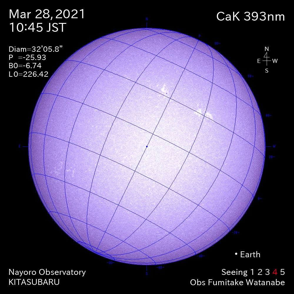 2021年3月28日CaK波長の太陽
